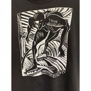Vintage‎ '92 Hanes Beffy T Black Rollerblader Woodcut Print Tee L Single Stitch